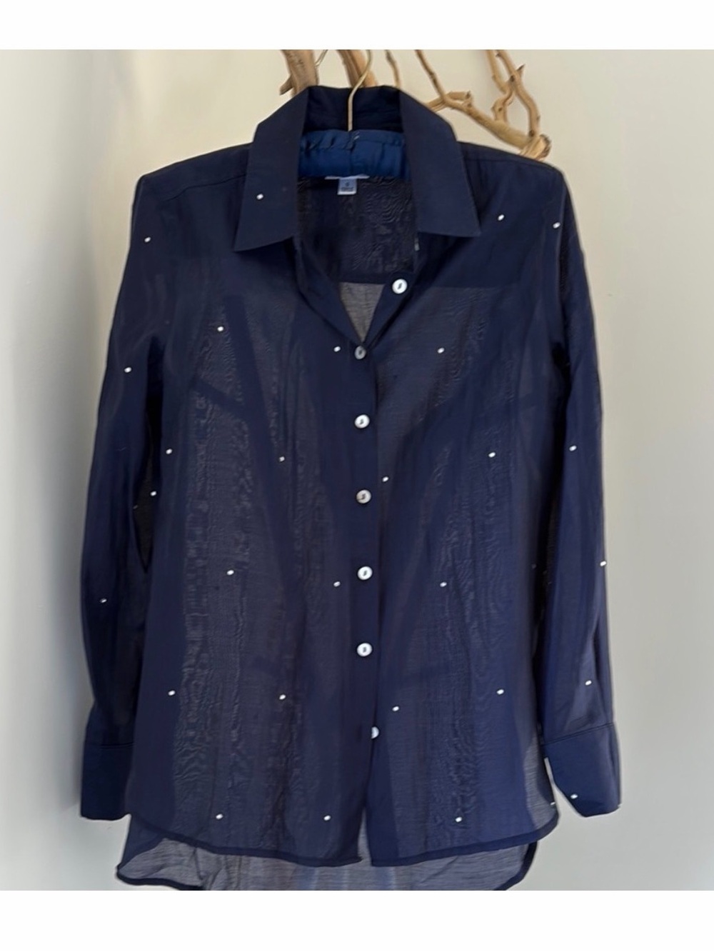 Bailey 44 Navy Sheer Button-Down Shirt with Stud Accents NWT M